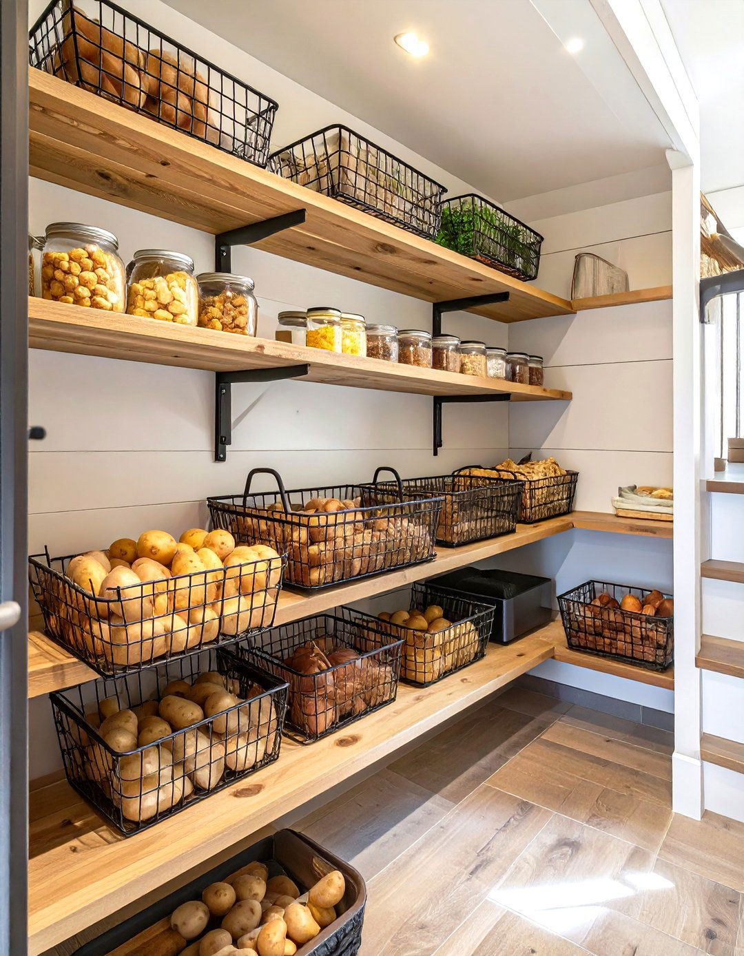 Under Stairs Pantry Featuring Wire Baskets - 30 under stairs pantry ideas