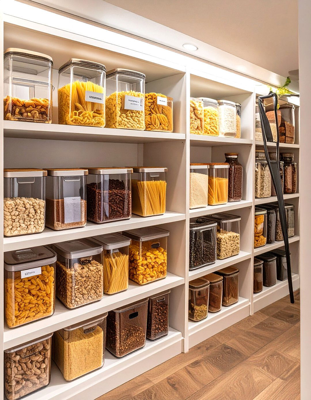 Under Stairs Pantry Organized with Clear Bins - 30 under stairs pantry ideas
