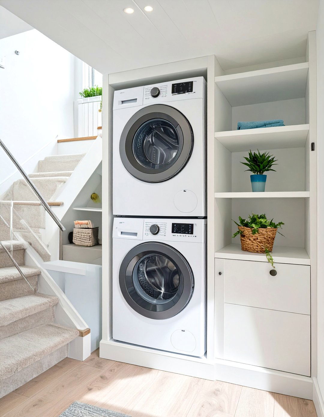 Under Stairs Stacked Washer and Dryer - 30 under stairs closet ideas