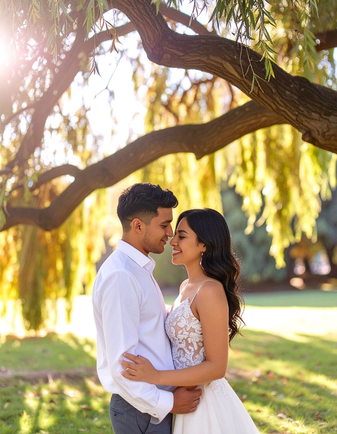 Under a Weeping Willow Tree - 30 outdoor engagement photo ideas