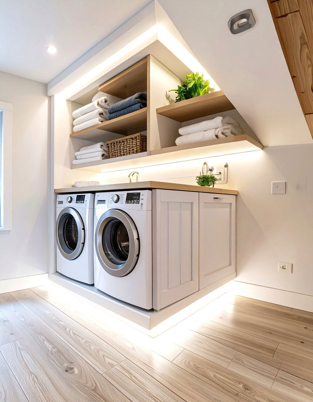 Under the Stairs Laundry Nook - 30 modern stacked laundry room ideas