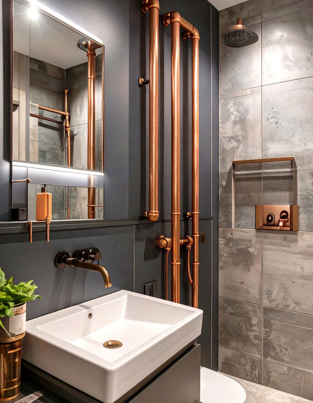Unfinished Basement Bathroom with Exposed Copper Piping - 30 unfinished basement bathroom ideas