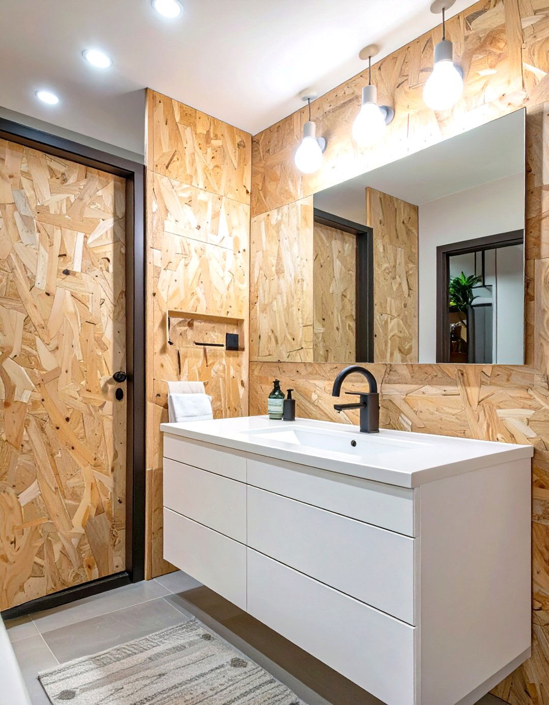 Unfinished Basement Bathroom with Plywood Wall Panels - 30 unfinished basement bathroom ideas