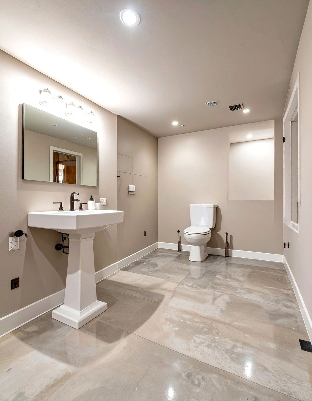 Unfinished Basement Bathroom with Polished Concrete Floors - 30 unfinished basement bathroom ideas