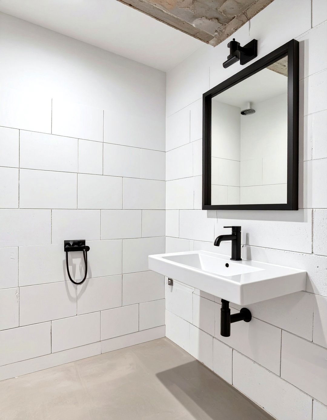 Unfinished Basement Bathroom with Sealed Cinder Block Walls - 30 unfinished basement bathroom ideas