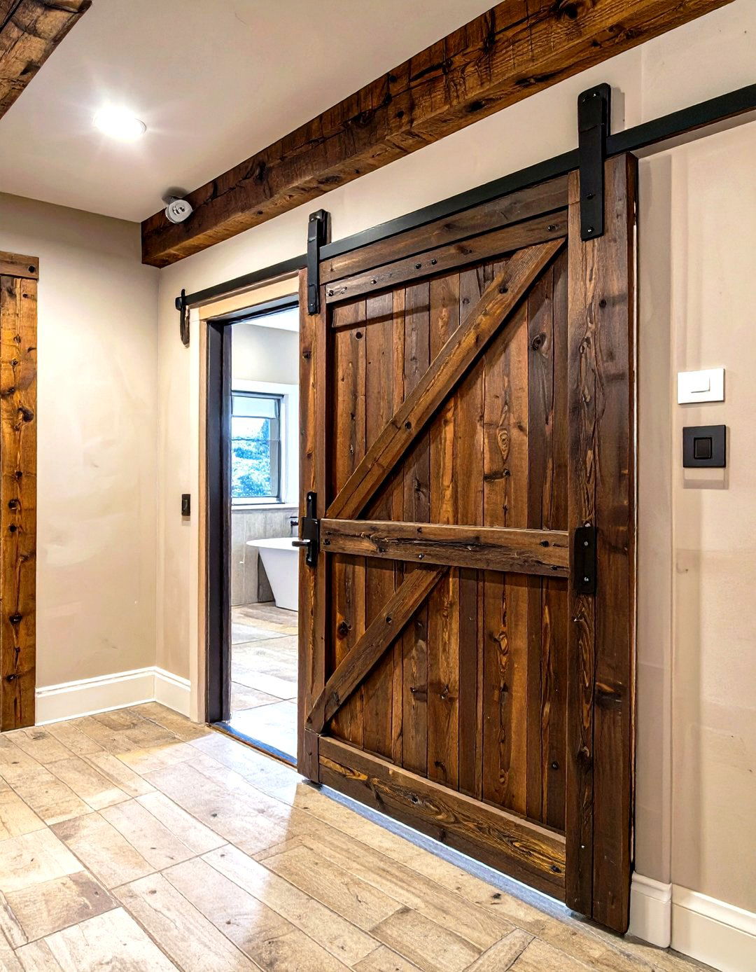 Unfinished Basement Bathroom with a Barn Door Entrance - 30 unfinished basement bathroom ideas