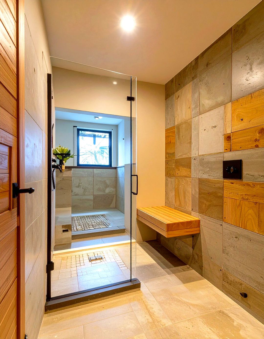 Unfinished Basement Bathroom with a Built in Concrete Bench - 30 unfinished basement bathroom ideas