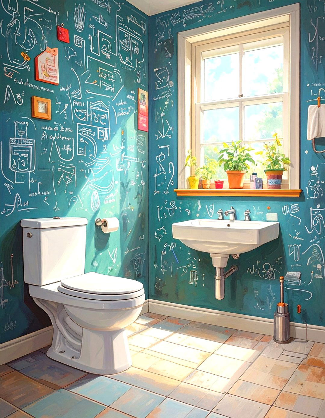 Unfinished Basement Bathroom with a Chalkboard Paint Wall - 30 unfinished basement bathroom ideas