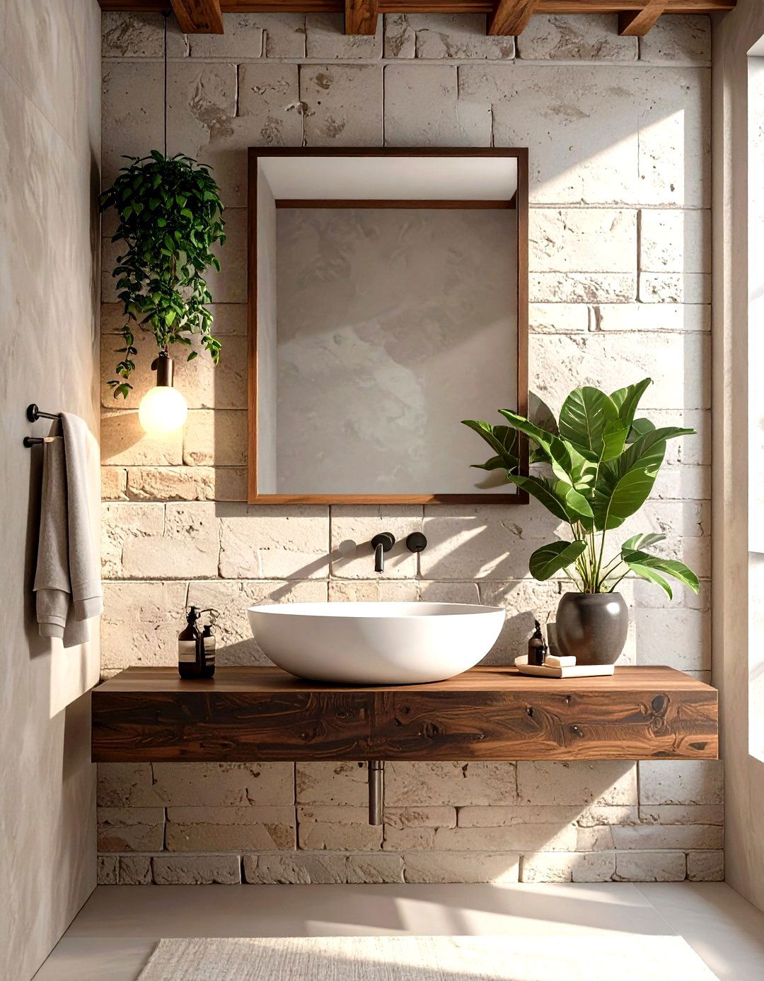 Unfinished Basement Bathroom with a Minimalist Floating Vanity