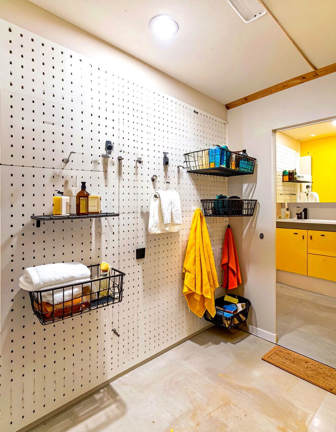 Unfinished Basement Bathroom with a Pegboard Wall - 30 unfinished basement bathroom ideas