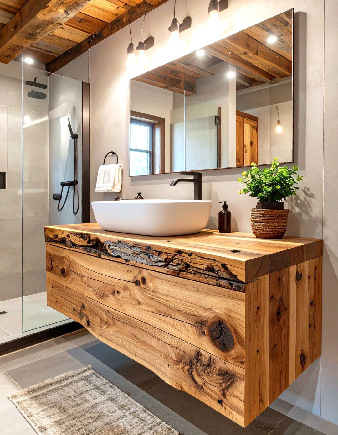 Unfinished Basement Bathroom with a Reclaimed Wood Vanity - 30 unfinished basement bathroom ideas