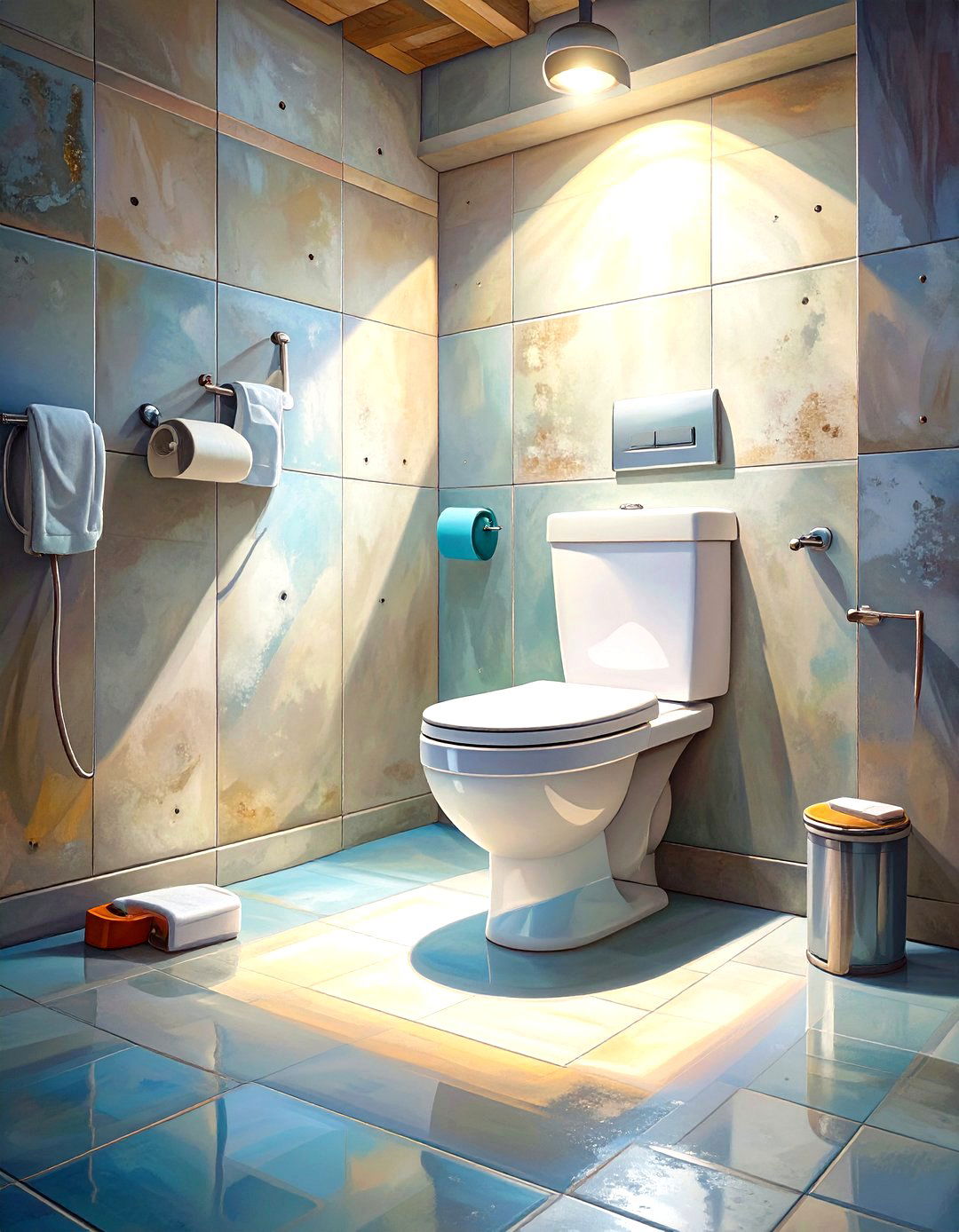 Unfinished Basement Bathroom with a Wall Mounted Toilet - 30 unfinished basement bathroom ideas