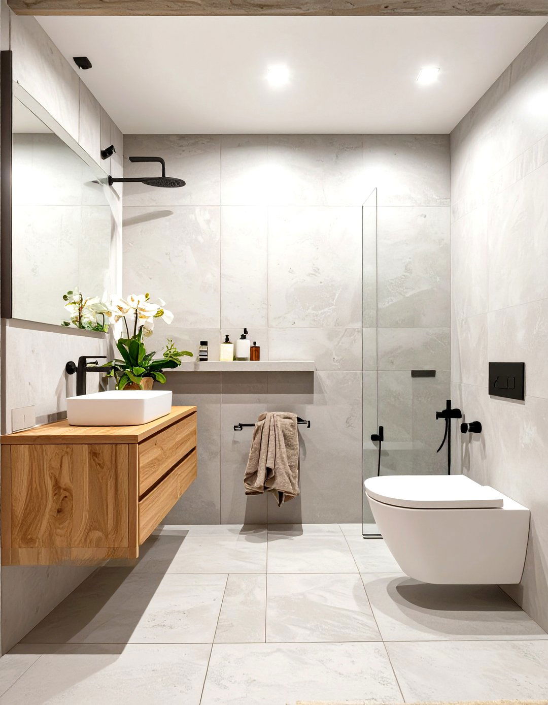 Uniform Wall and Floor Material - 30 small modern bathroom ideas