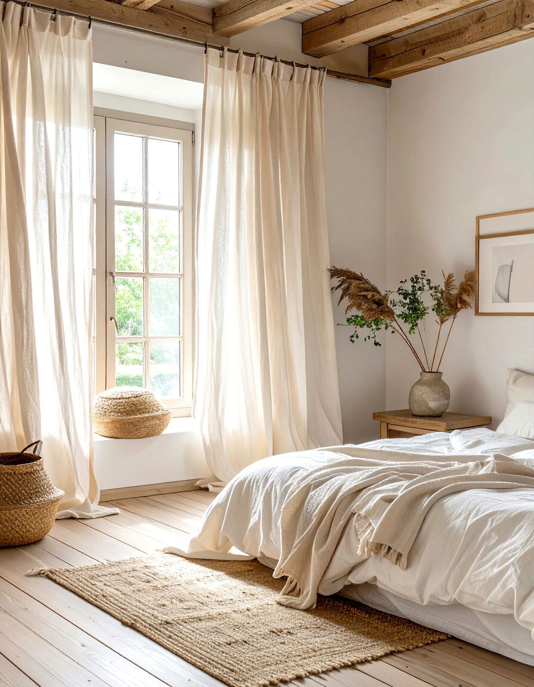 Unlined Cotton Curtains for a Simple Rustic Bedroom - 30 curtain ideas for bedroom