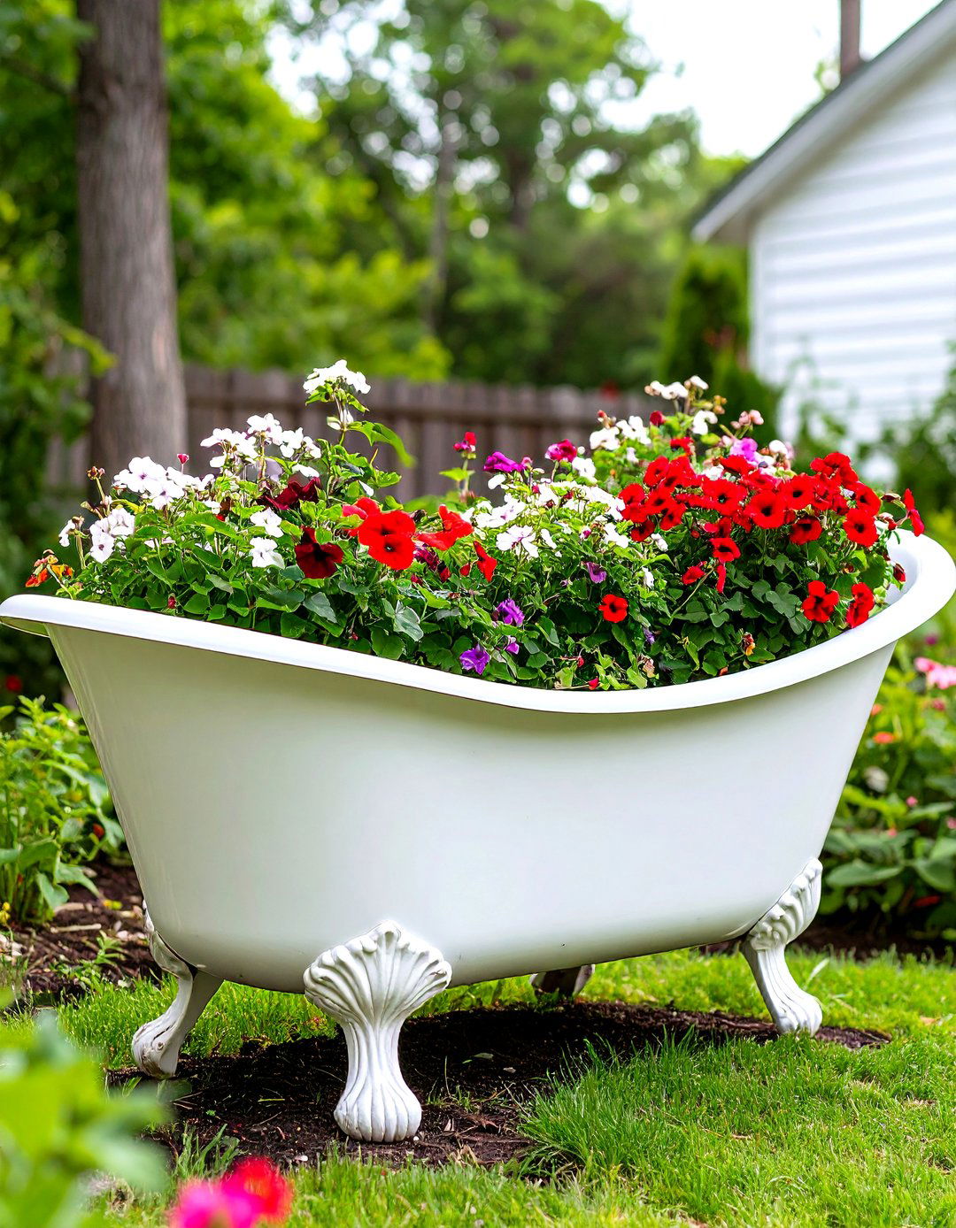 Upcycled Bathtub Planter - 30 inexpensive raised garden bed ideas