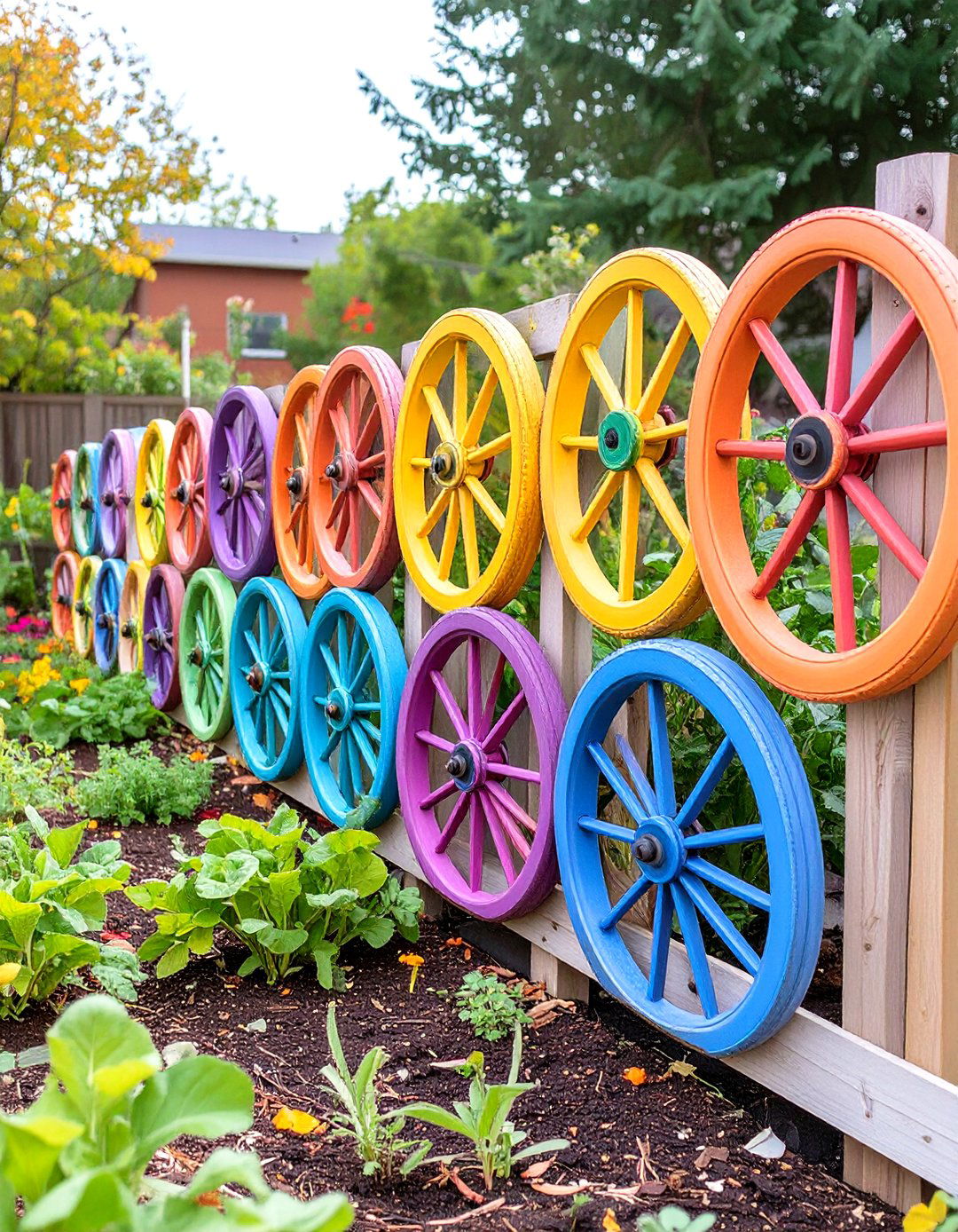 Upcycled Bicycle Wheel Vegetable Garden Fence - 30 vegetable garden fence ideas