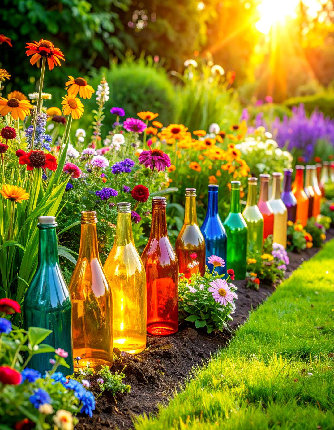 Upcycled Bottle Edging Design - 30 inexpensive garden edging ideas