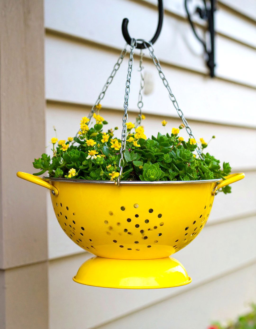 Upcycled Colander Hanging Planter Light - 30 diy backyard lighting ideas