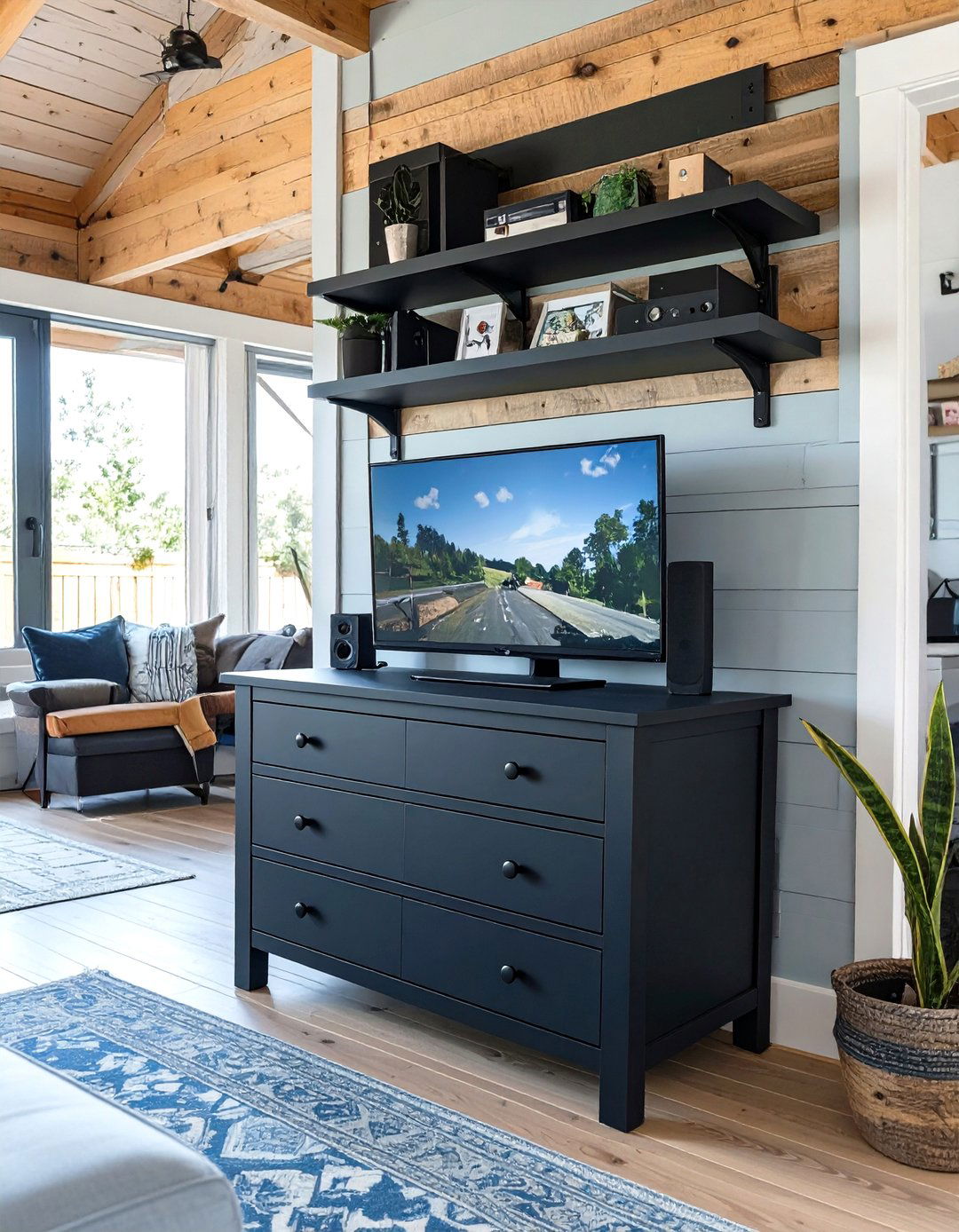 Upcycled Dresser Media Console - 30 shed man cave ideas on a budget