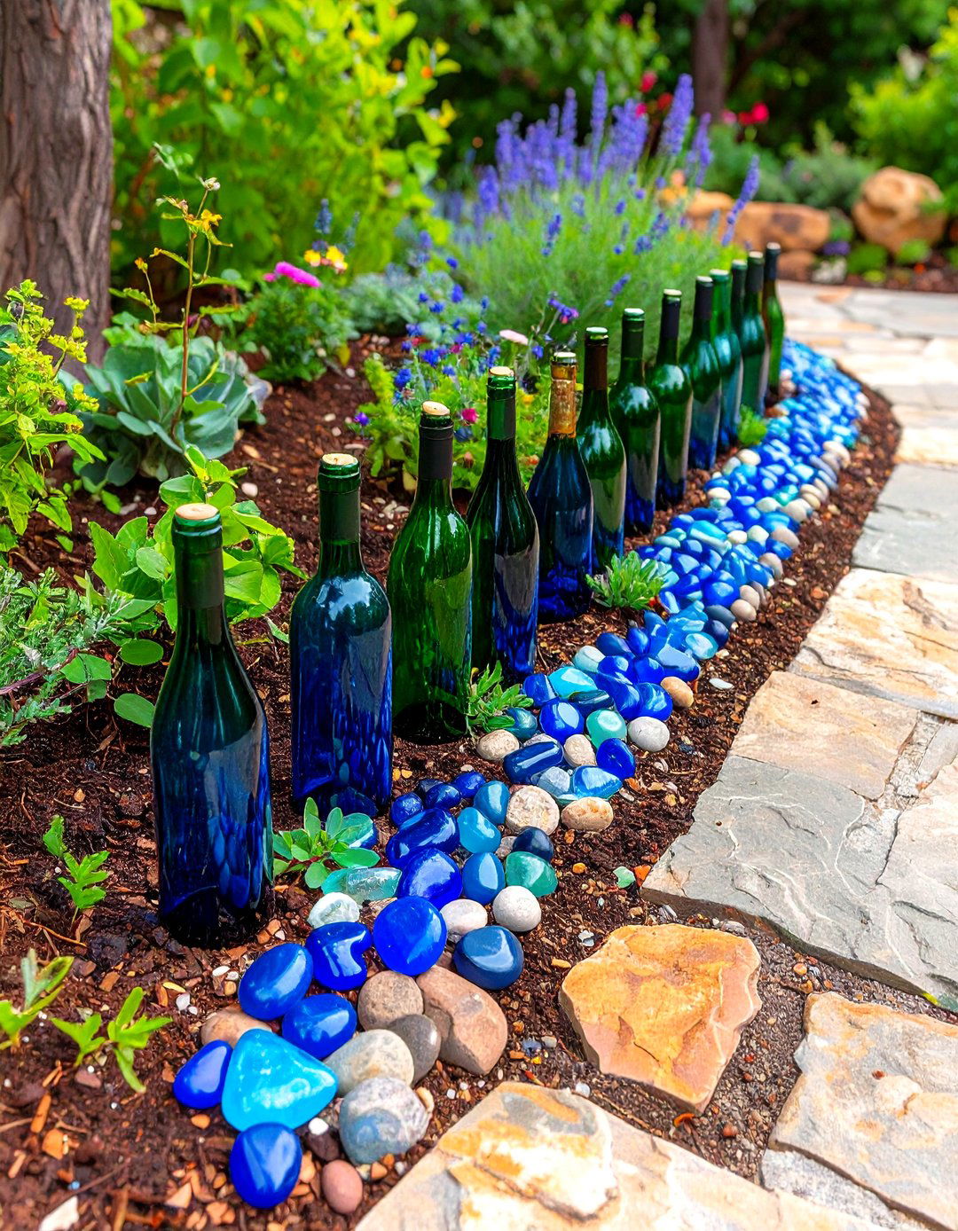 Upcycled Glass Bottle Patio Edging - 30 patio edging ideas