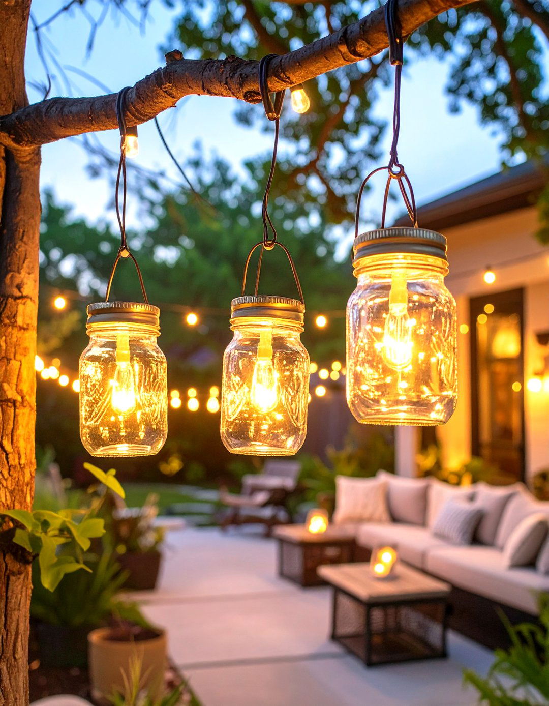 Upcycled Jar and Bottle Lanterns for a Small Patio - 30 small patio ideas on a budget