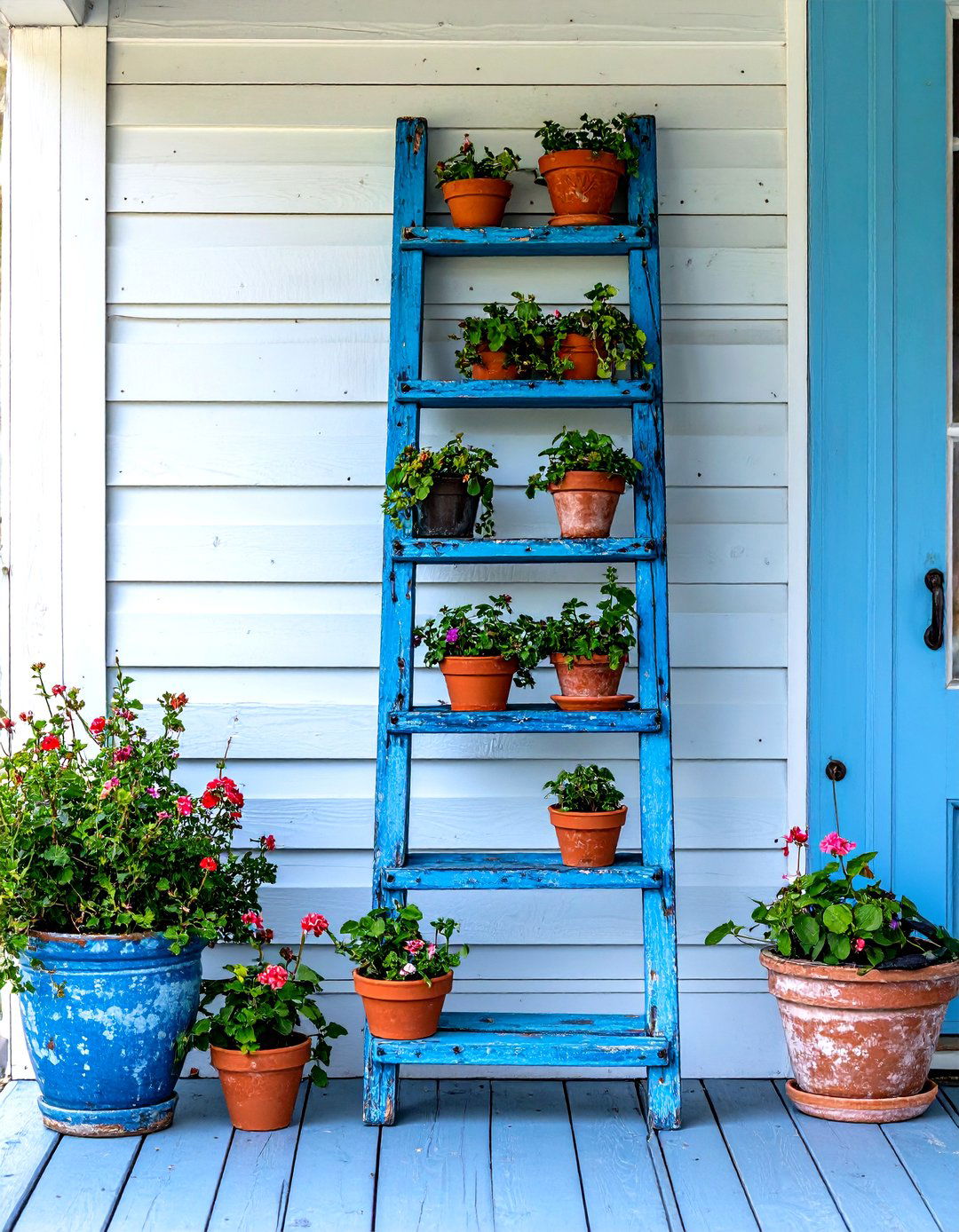 Upcycled Ladder Plant Shelf - 30 outdoor decor ideas
