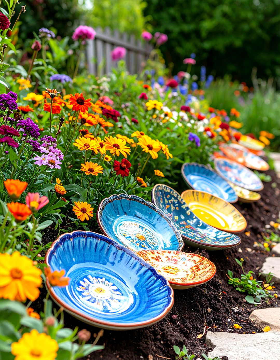Upcycled Plate Edging - 30 landscaping edging ideas