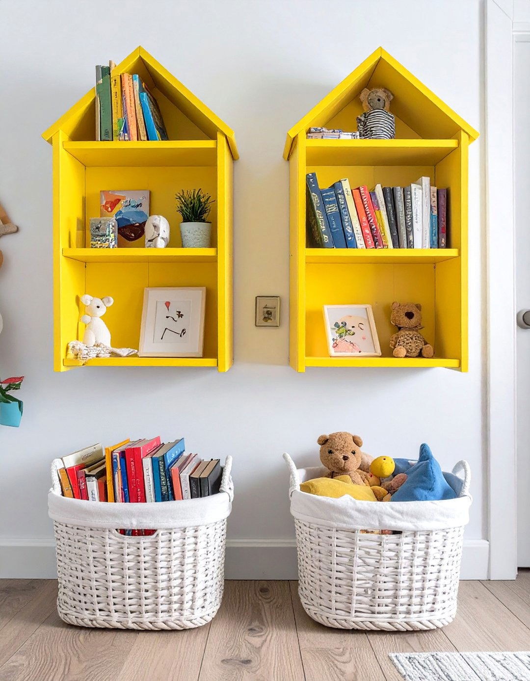 Upcycled Spice Rack Bookshelves - 30 toddler girl room ideas on a budget