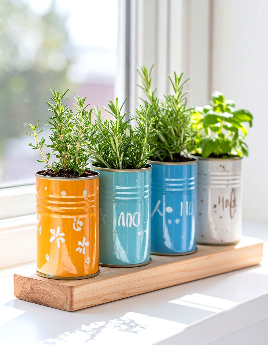 Upcycled Tin Can Herb Garden - 30 vertical garden ideas