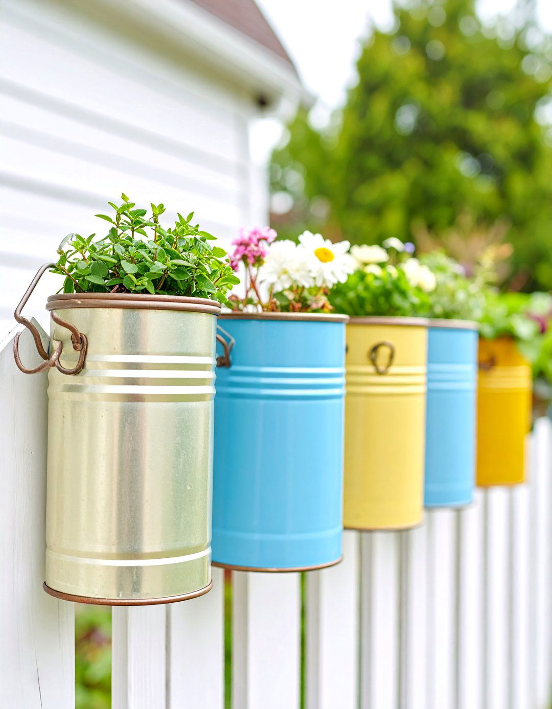Upcycled Tin Can Planters - 30 patio decorating ideas on a budget