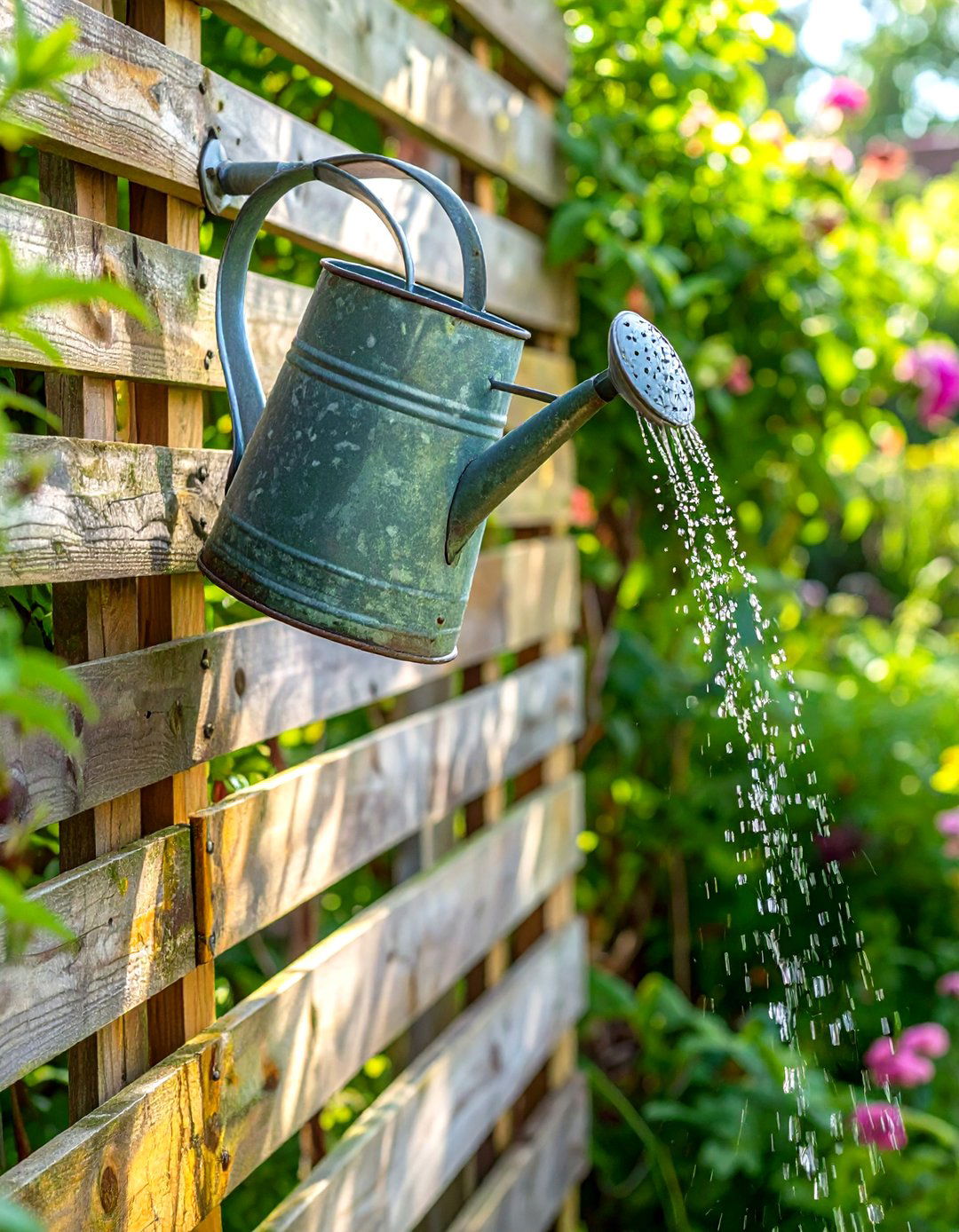 Upcycled Watering Can Showerhead - 30 rustic outdoor shower ideas