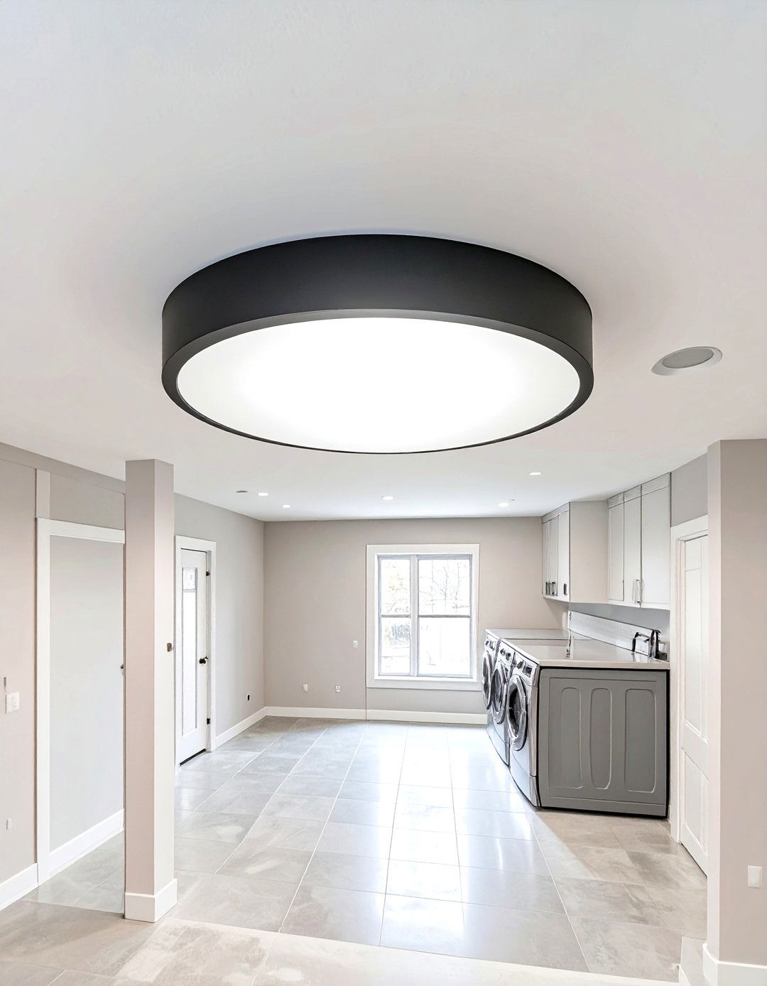 Upgraded Flush Mount Ceiling Lights - 30 unfinished basement laundry room ideas