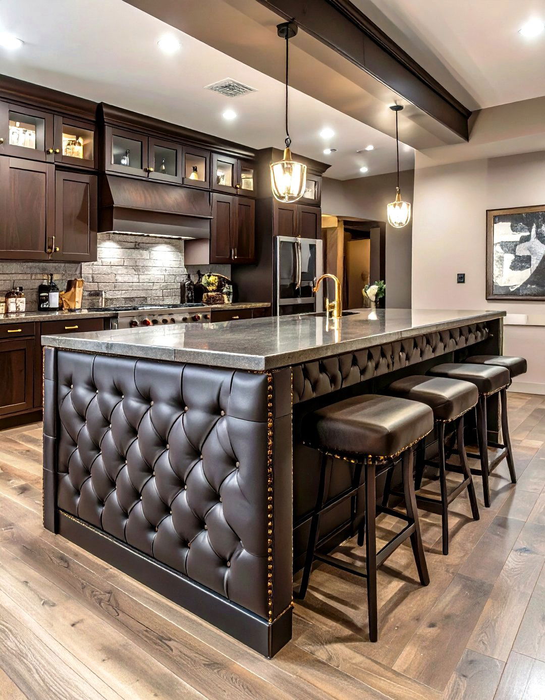 Upholstered Bar Front - 30 wet bar basement bar ideas