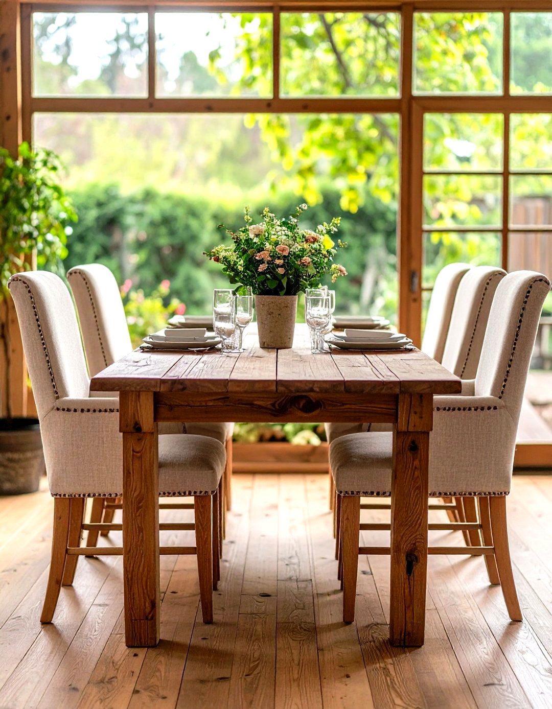 Upholstered End Chairs - 30 rustic dining room ideas