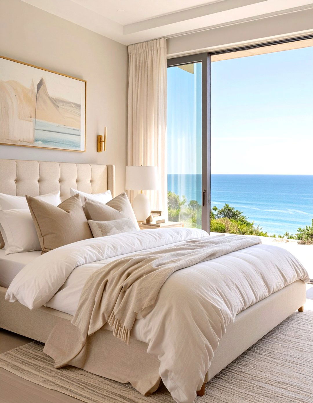 Upholstered Headboard in Linen - 30 seaside modern coastal bedroom ideas