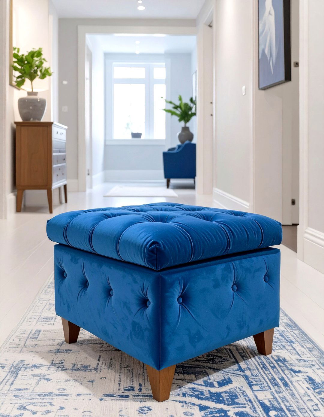 Upholstered Storage Ottoman - 30 hallway storage ideas