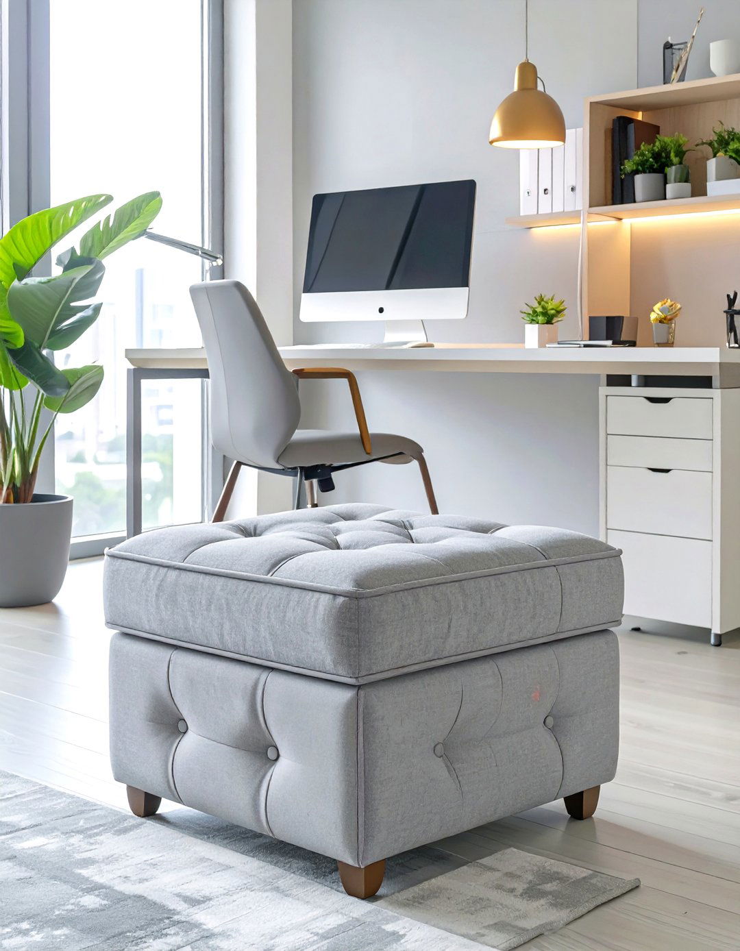 Upholstered Storage Ottomans - 30 small office interior design ideas