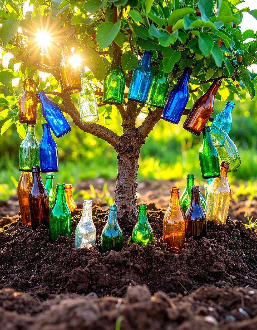 Upside Down Bottle Edging - 30 landscape tree ring ideas