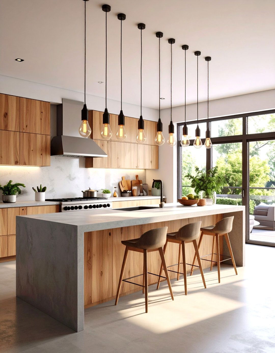 Urban Chic Kitchen with Exposed Bulb Cluster - 30 kitchen island lighting ideas