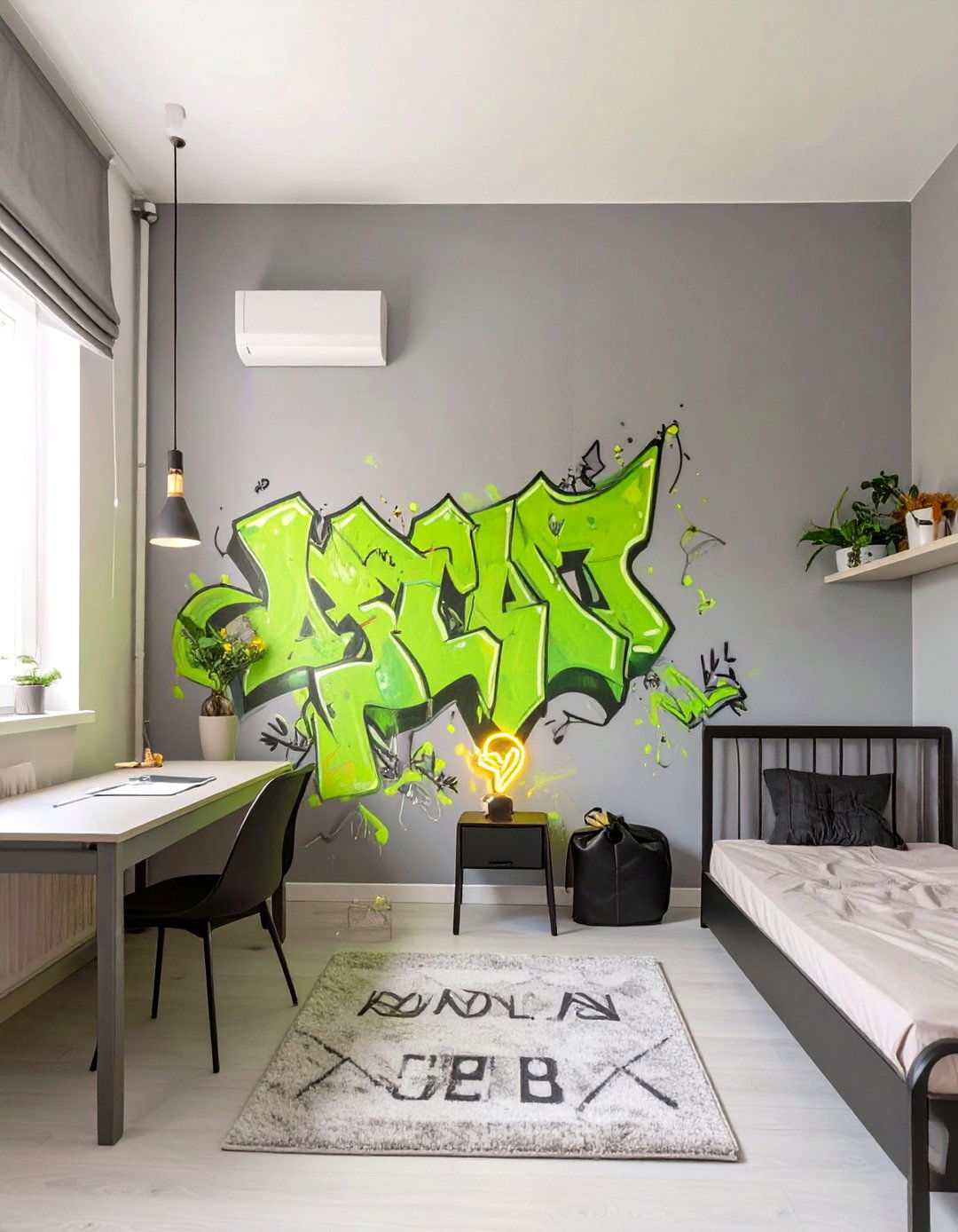 Urban Graffiti Gray and Neon Boys Room - 30 boys room color ideas