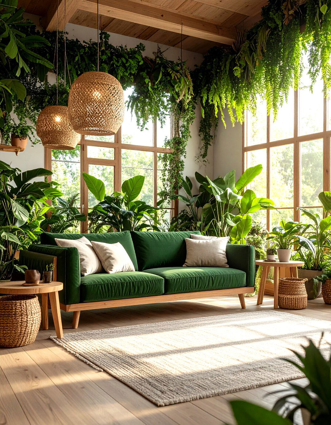 Urban Jungle Living Room - 30 emerald green sofa living room ideas