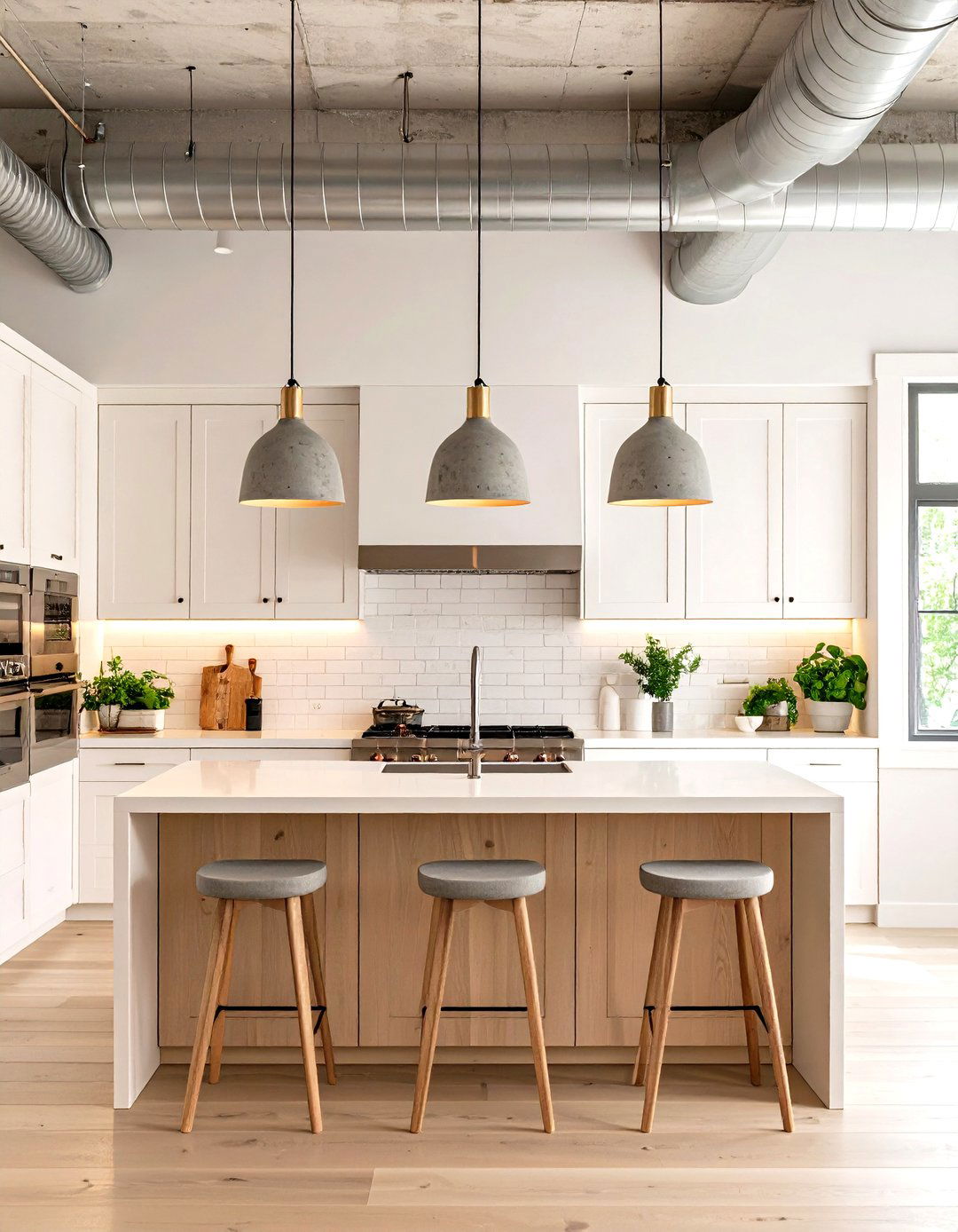 Urban Kitchen with Concrete Pendants - 30 kitchen island pendant lighting ideas