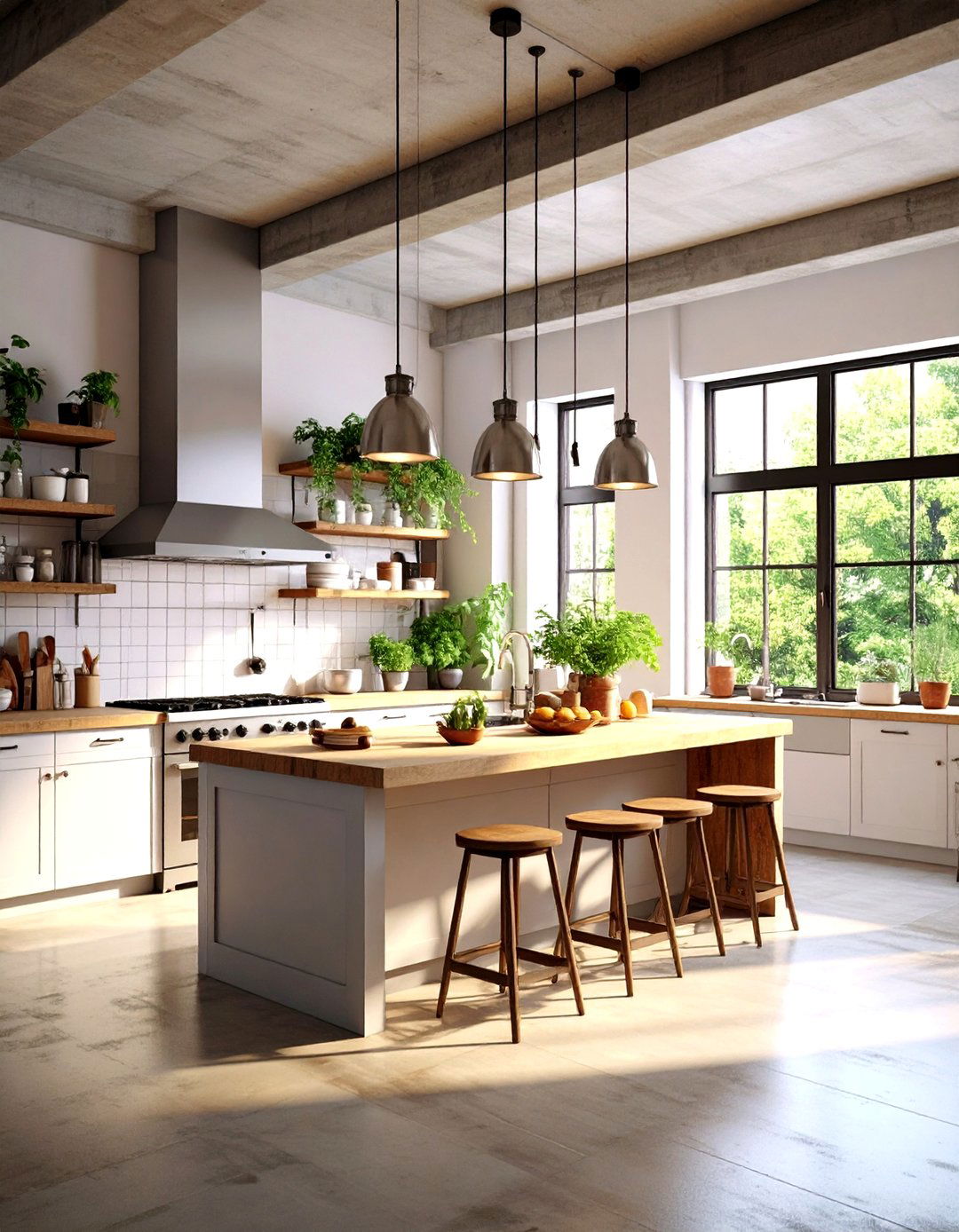 Urban Loft Kitchen with a DIY Pulley Light System - 30 kitchen ceiling lights ideas