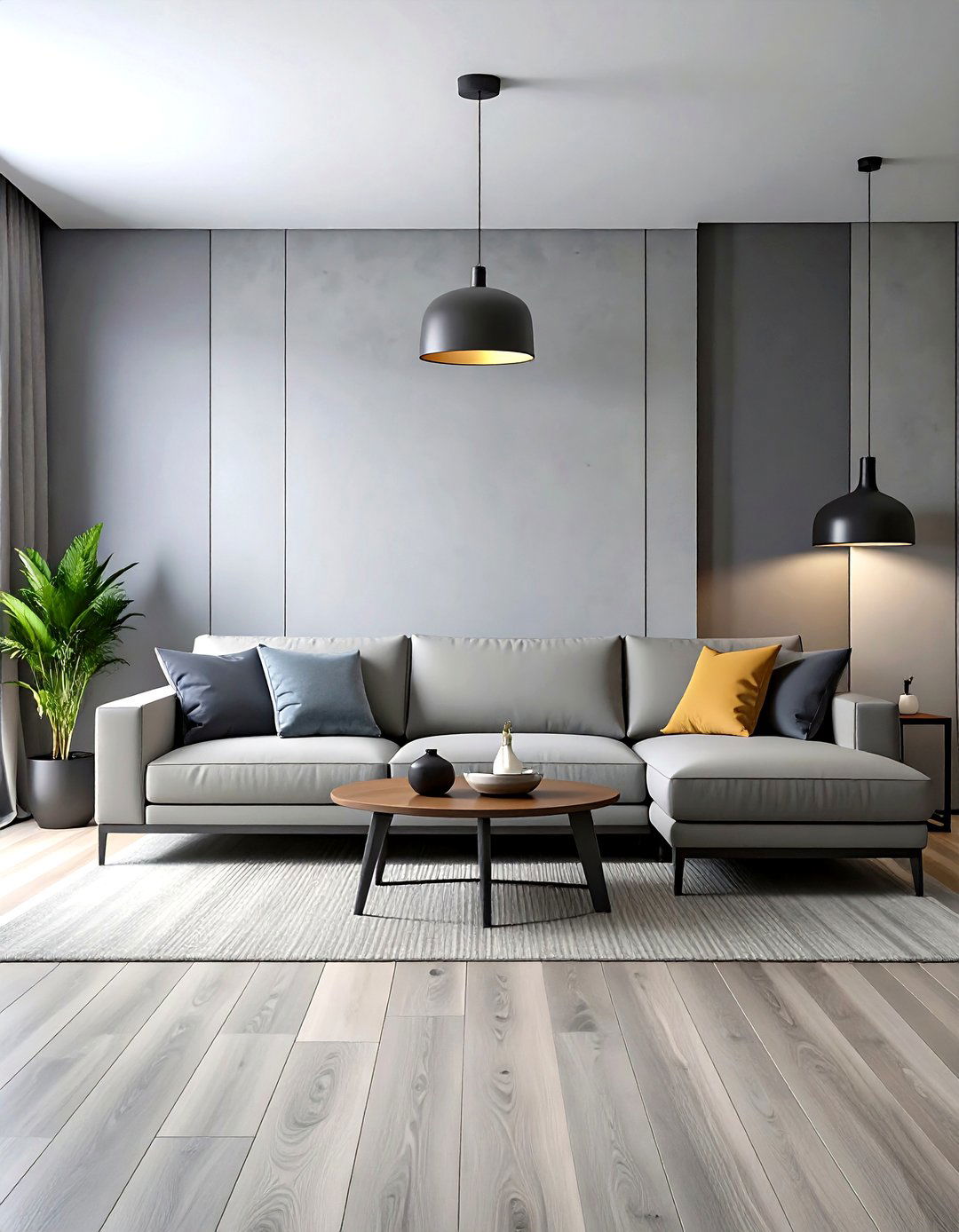 Urban Modern Living Room with Light Grey Vinyl Plank - 30 grey flooring living room ideas