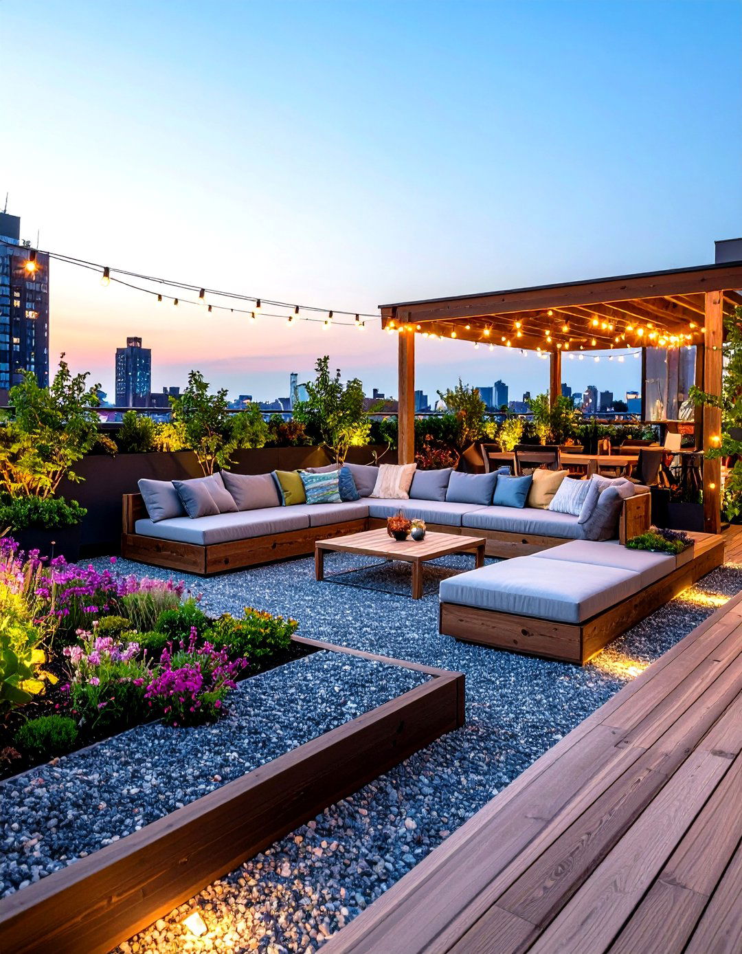 Urban Rooftop Garden with Lightweight Gravel - 30 gravel landscaping ideas