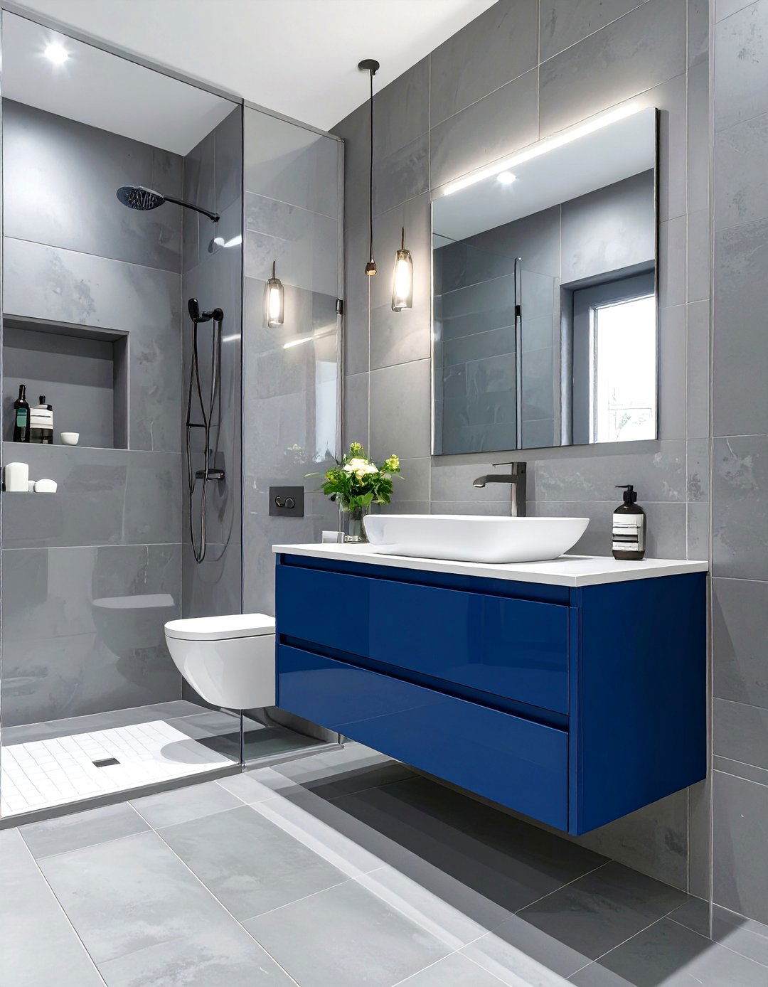 Urban Sophisticate with Steel Gray and Midnight Blue - 30 blue and gray bathroom ideas