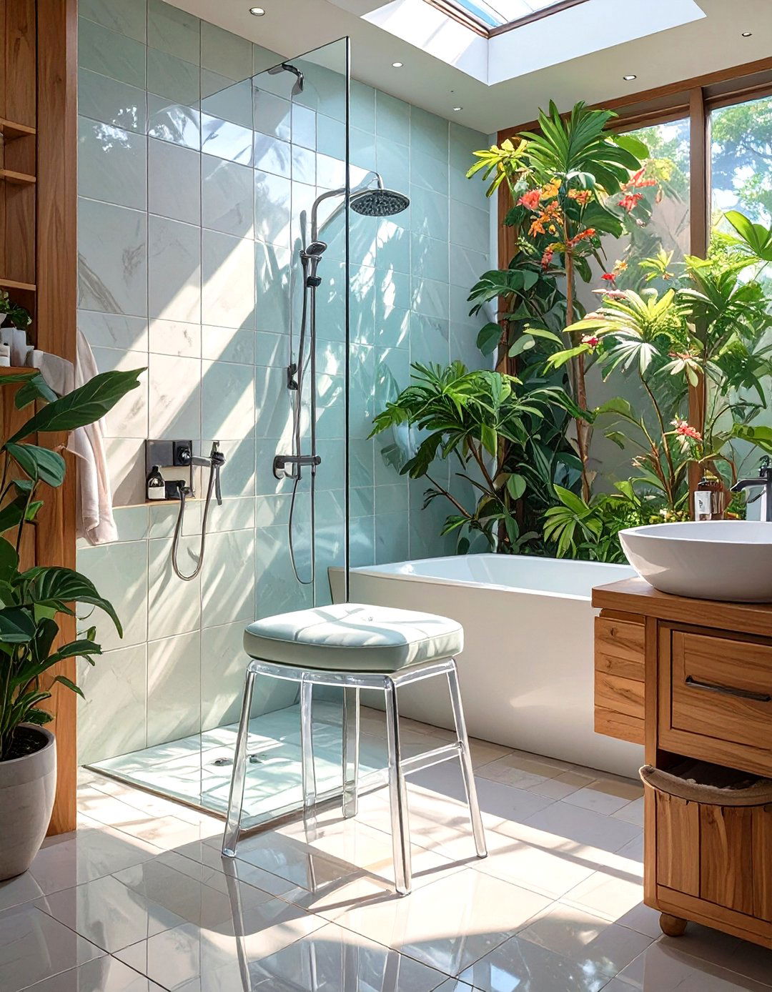 Use Acrylic or Ghost Furniture - 30 small bathroom decorating ideas