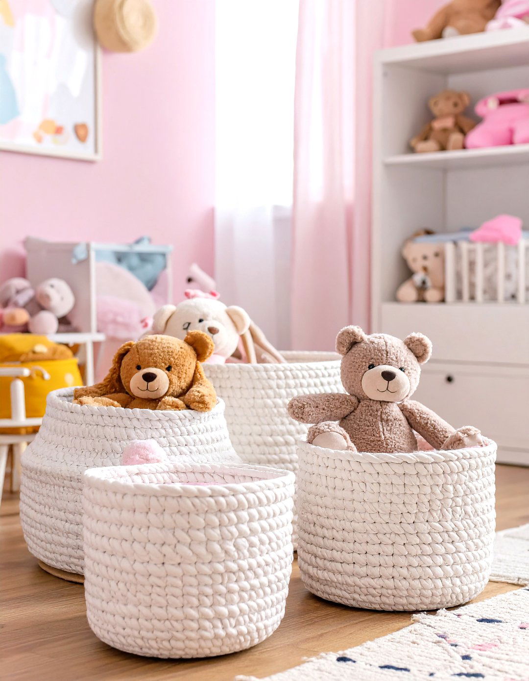 Use Baskets for Accessible Toy Storage - 30 toddler girl room ideas on a budget
