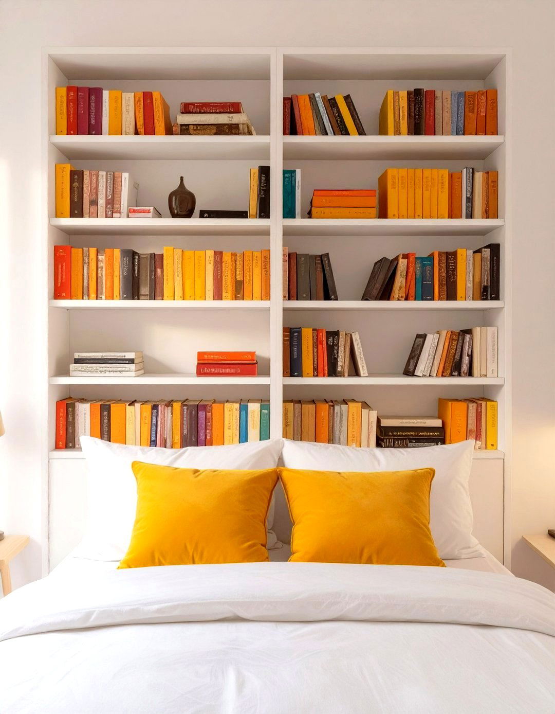 Use Bookshelves as a Headboard - 30 simple bedroom decorating ideas