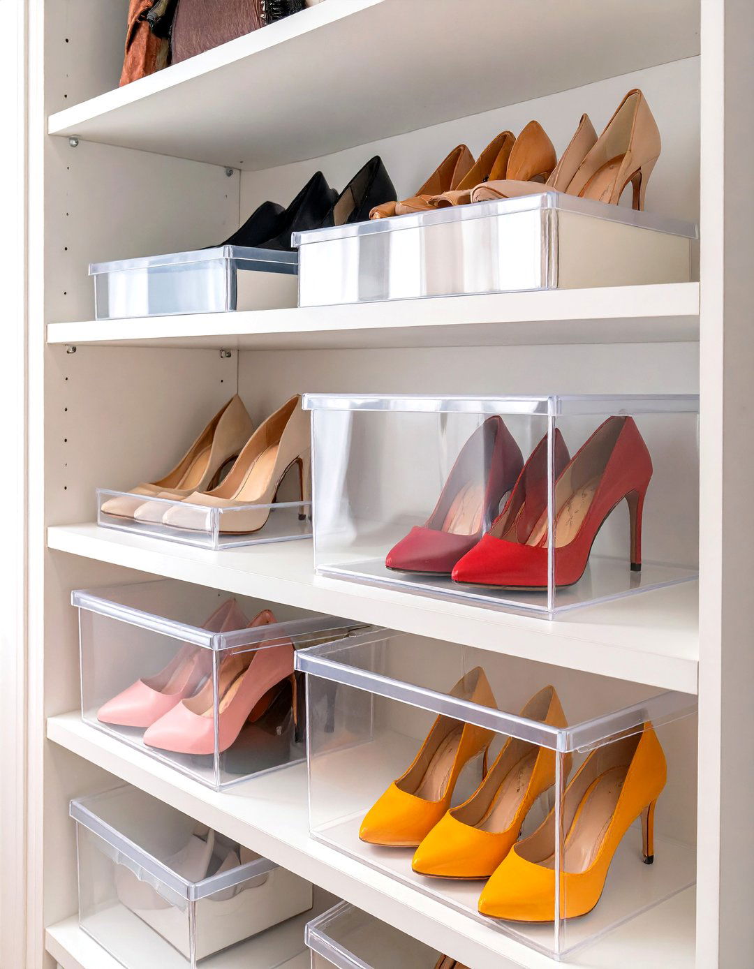 Use Clear Storage Boxes for Shoes - 30 small closet storage ideas